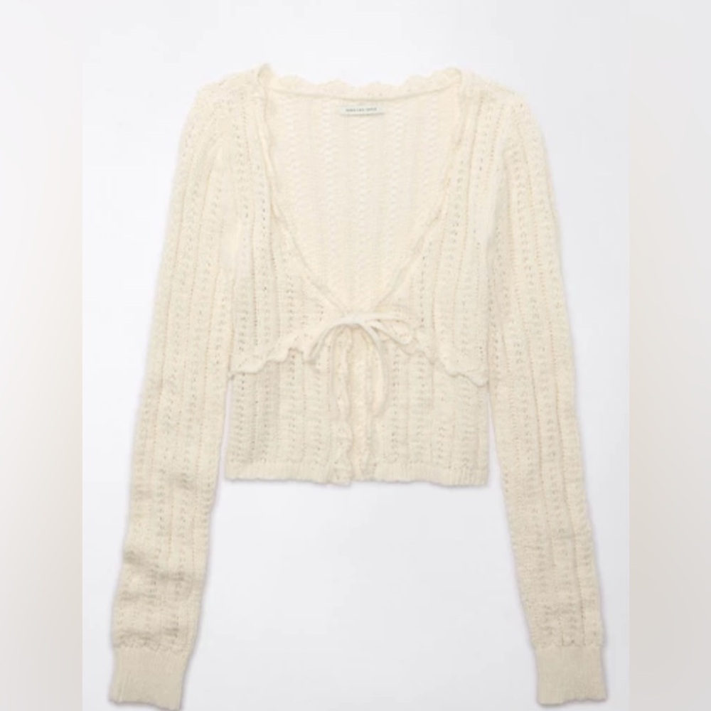 New American eagle coquette crochet tie front cardigan